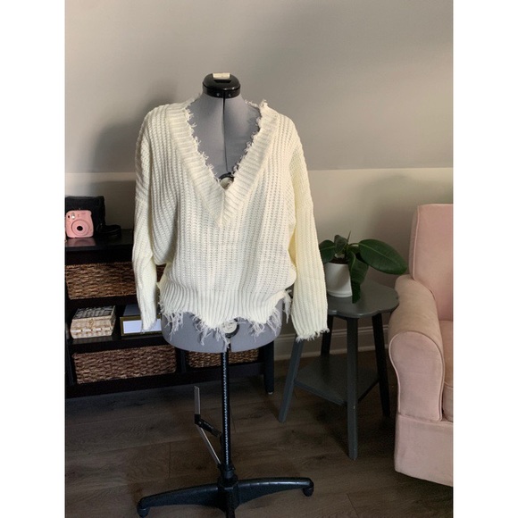 White/Cream Off Shoulder Sweater - Picture 2 of 4